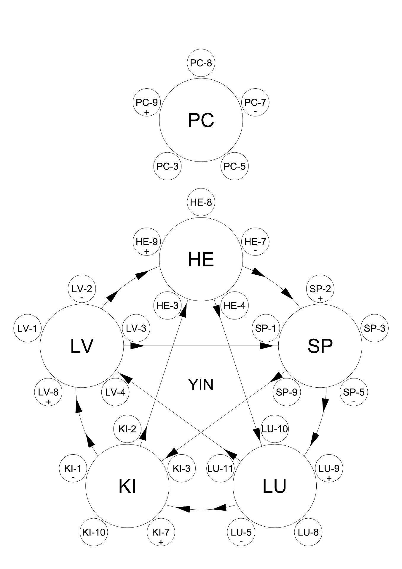 Shu-transporting points of the primary Yin channels